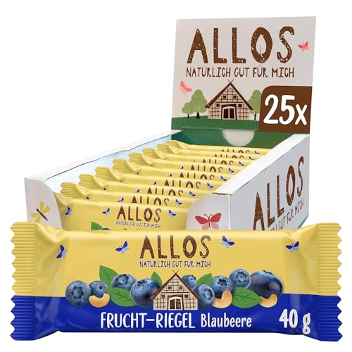 Allos Fruchtriegel Blaubeere, Bio Riegel, Energieriegel, Sportriegel, Vegan, 25 x 40g von Allos