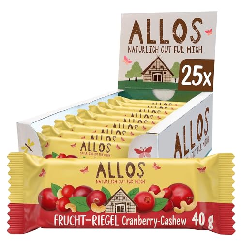 Allos Fruchtriegel Cranberry Cashew, Bio Riegel, Energieriegel, Sportriegel, Vegan, 25 x 40g von Allos