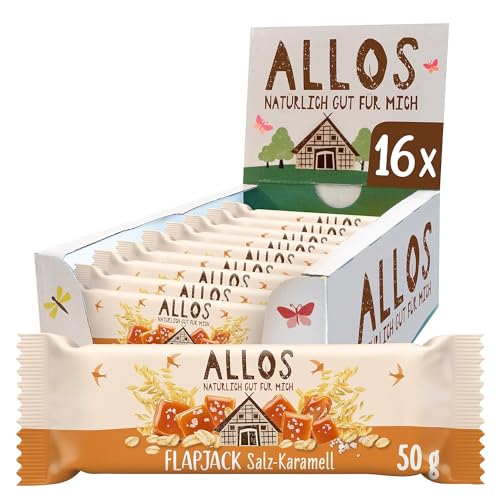 Allos Hafer Flapjack Salted Caramel, Bio Riegel, Energieriegel, Sportriegel, 16 x 50g von Allos