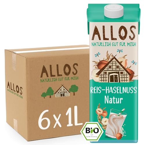 Allos Bio Reis Haselnuss Drink | Milchalternative aus Haselnüssen | Drink auf Pflanzenbasis | veganer Drink | Haselnuss | vegan | laktosefrei | 1 Liter (6 Stück) von Allos
