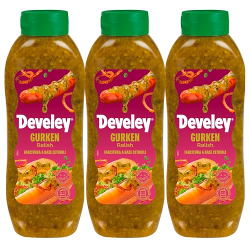 Develey – Gurken Relish – 3er Pack (3 x 875ml) – Knackig-frisch mit Gurke und Zwiebel von Develey