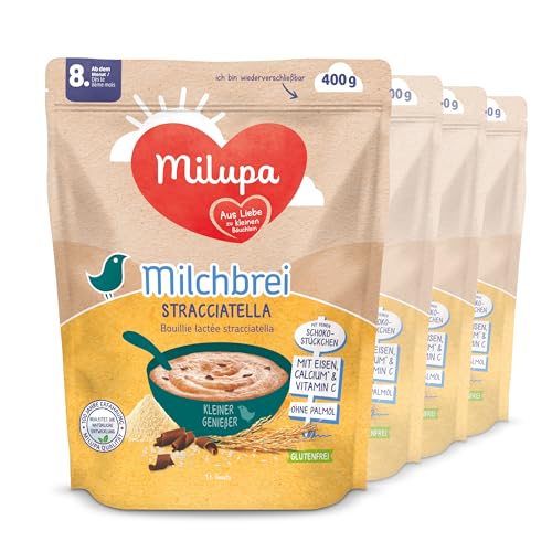 Milupa Milchbrei Stracciatella – Glutenfreier Babybrei ohne Palmöl – Frei von Konservierungs- und Farbstoffen – Ab dem 8. Monat – 4 x 400 g von Milupa