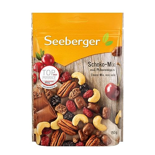 Seeberger Schoko-Mix, Einzigartige Schokoladen-Mischung mit Pekannüssen, Cashews, Cranberries und Kirschen - knackig & lecker (1 x 150 g) von Seeberger