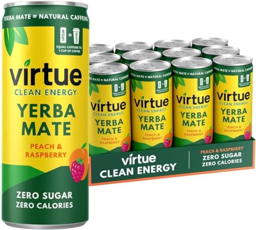 Virtue Yerba Mate Tee - Natural Energy Drink, Zuckerfrei & Zero Kalorien, Vegan, Ketogen, Glutenfrei, Vitamin B | 12x250ml (Pfirsich & Himbeere) von Virtue