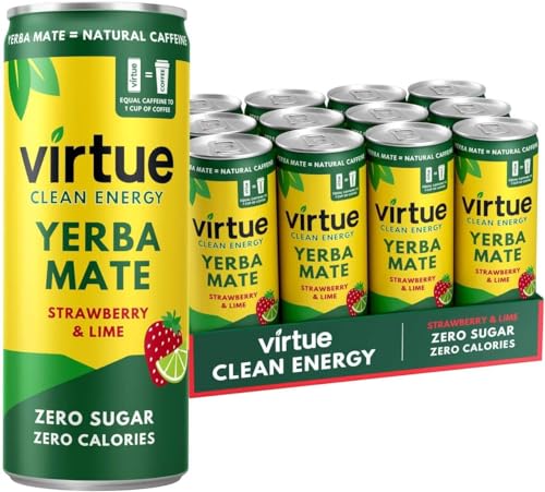 Virtue Yerba Mate Tee - Natural Energy Drink, Zuckerfrei & Zero Kalorien, Vegan, Ketogen, Glutenfrei, Vitamin B | 12x250ml (Erdbeere und Limette) von Virtue