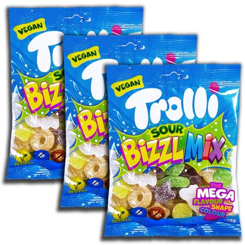 3 er Pack Trolli Bizzl Mix Sour 3 x 150g Extrasaure gezuckerte Fruchtgummi von topDeal