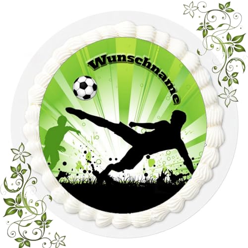 DEIN TORTENBILD mit essbaren Tortenaufleger aus Fondant mit Wunschnamen selbst gestalten | Cake Topper personalisiert mit Text | essbare Tortendeko | Fondant rund, 20 cm Durchmesser Fussball Nr. 46 von Zeelec