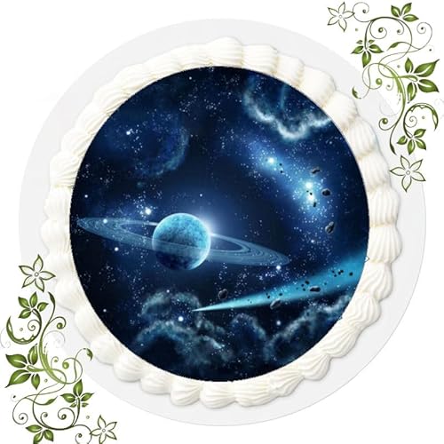 Für den Geburtstag ein Tortenbild, Zuckerbild mit dem Motiv: Weltraum Galaxy, Essbares Foto für Torten, Tortenbild, Tortenaufleger Ø 20cm FONDANT Galaxy Nr. 1 von Zeelec