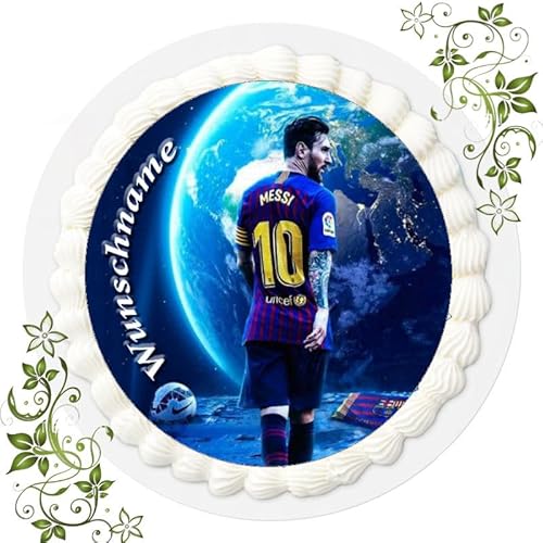 Fussball + Wunschname Tortenaufleger Tortenbild Geburtstag Fondant Ø 20cm Messi Fussball Nr. 37 von Zeelec