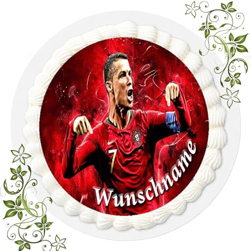 Fussball + Wunschname Tortenaufleger Tortenbild Geburtstag Fondant Ø 20cm Ronaldo Fussball Nr. 43 von dakomyo