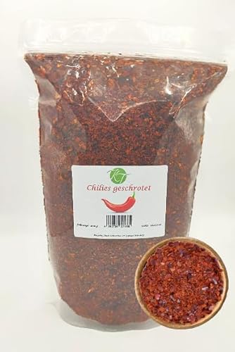 K T 1000 g / 1 Kg Chilies geschrotet ohne Kerne Chilischoten grob gemahlen 1A Qualität von K T