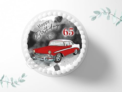 Tortenaufleger Oldtimer Auto personalisierbar zum Geburtstag, ⌀20cm Zuckerbild, Foto für Torten, Fondant 3042G von "