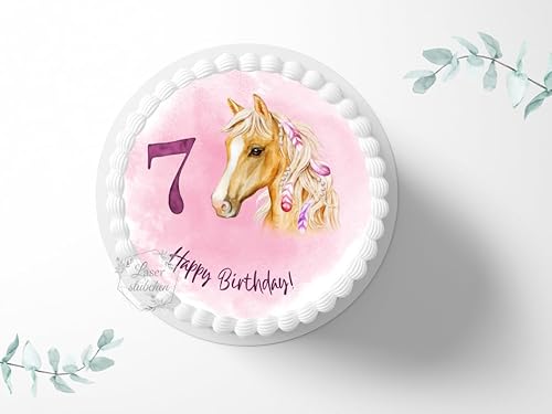 Tortenaufleger Pferd personalisierbar zum Geburtstag, ⌀20cm Zuckerbild, Foto für Torten, Fondant 3022G von "