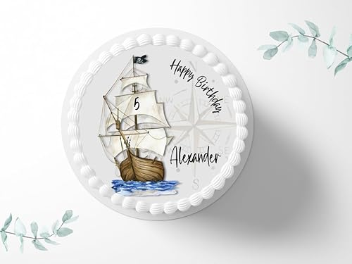 Tortenaufleger Piratenschiff personalisierbar zum Geburtstag, ⌀20cm Zuckerbild, Foto für Torten, Fondant 3005G von "