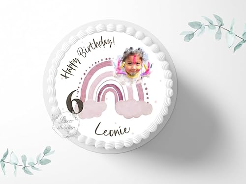 Tortenaufleger Regenbogen Boho pink personalisierbar mit Bild zum Geburtstag, ⌀20cm Zuckerbild, Foto für Torten, Fondant 3035G von "