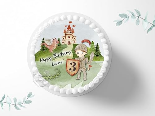 Tortenaufleger Ritter personalisierbar zum Geburtstag, ⌀20cm Zuckerbild, Foto für Torten, Fondant 3012G von "