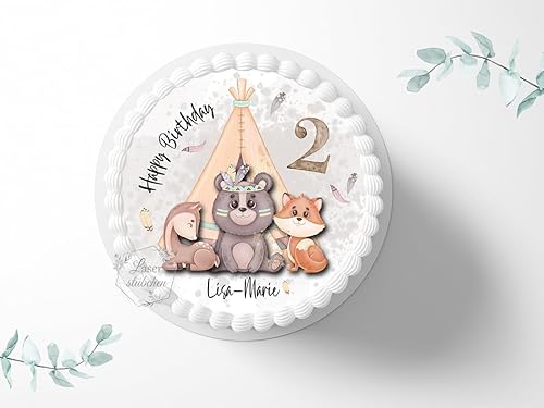 Tortenaufleger Tiere Tipi personalisierbar zum Geburtstag, ⌀20cm Zuckerbild, Foto für Torten, Fondant 3030G von "