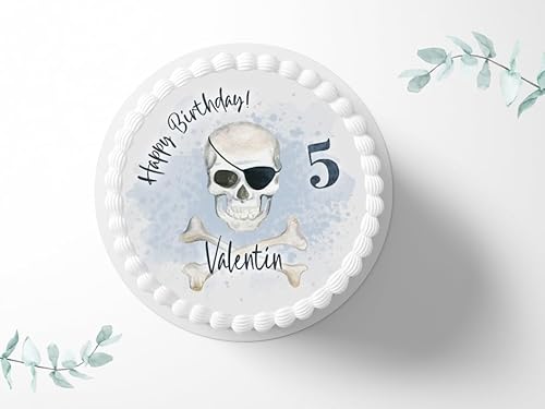 Tortenaufleger Totenkopf Pirat personalisierbar zum Geburtstag, ⌀20cm Zuckerbild, Foto für Torten, Fondant 3006G von "