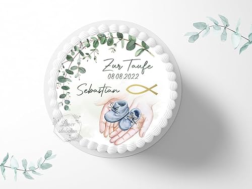 Tortenaufleger blaue Schühchen personalisierbar zur Taufe, ⌀20cm Zuckerbild, Foto für Torten, Fondant 5006T von "