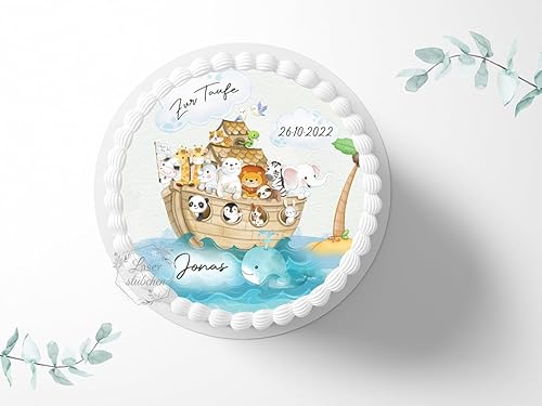 Tortenaufleger personalisierbar Arche Noah Taufe, ⌀20cm Zuckerbild, Foto für Torten, Fondant 5012T von "