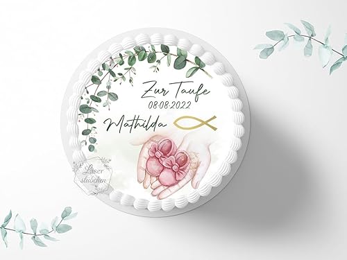 Tortenaufleger rosa Schühchen personalisierbar zur Taufe, ⌀20cm Zuckerbild, Foto für Torten, Fondant 5007T von "