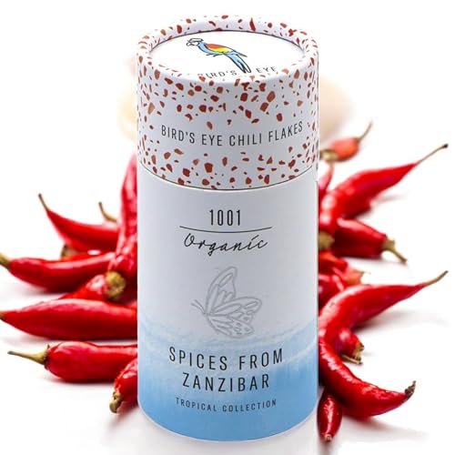 1001 Organic Birds Eye Chili Flakes aus Sansibar 30 g - 100000 Scoville - Chilli Gewürz sehr scharf - Spices Birds-Eye Flocken - aus getrockneten Chilischoten - rein & naturbelassen von 1001 Organic