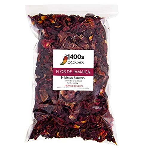 1lb Dried Hibiscus Flowers perfect for Tea and Mexican Agua Fresca, Flor de Jamaica, Whole Flowers and Petals by 1400s Spices von 1400S SPICES