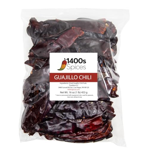 1lb Guajillo Stemless Chile Food Service Size, Whole Dried Red Chile Seco Mexican Peppers, Chiles Descolados, Versatile Mexican Ingredients for Mexican Salsa by 1400s Spices von 1400S SPICES