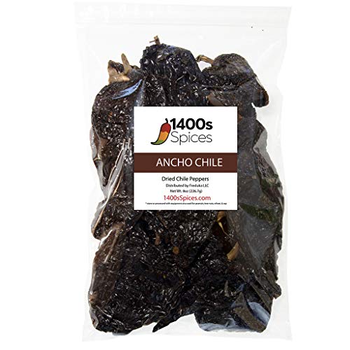 8oz Ancho Dried Whole Chile Peppers, Chili Seco Pods for Authentic Mexican Food, Heat-Sealed Resealable Bag by 1400s Spices von 1400S SPICES