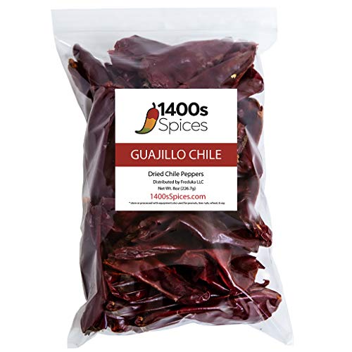 Guajillo Stiellose Chile, vollständig getrocknete, mexikanische Paprika, vielseitige mexikanische Zutaten für mexikanische Salsa, getrocknete mexikanische Chiles für leckere Kochrezepte, rote Chili ohne Stiel. von 1400S SPICES