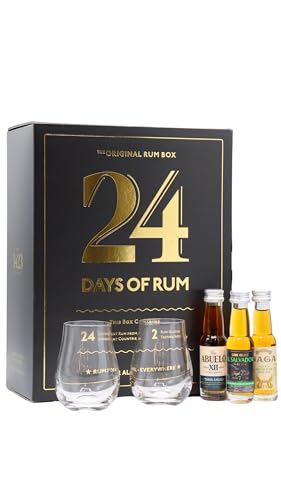 24 DAYS OF RUM The Original Rum Box Black Edition 41,3% Vol. 24x0,02l in Geschenkbox mit 2 Nosing Gläsern von 1423 World Class