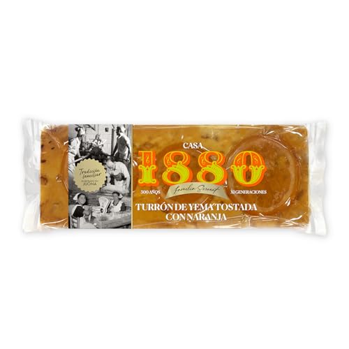 1880 - Gerösteter Eigelb-Turrón mit Orange „Rilsan“ 300g, Tafel mit erlesenen Mandeln, cremige Textur, Premium-Qualität, klassischer Turrón, traditionelles Konditorei-Rezept von 1880