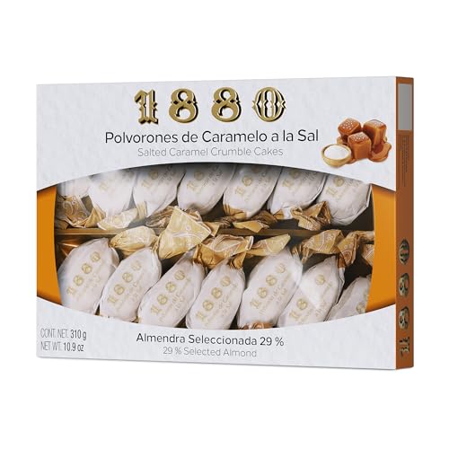 1880 - Polvorones mit Salzkaramell, beste Qualität, typische Weihnachtssüßigkeit, handgemachtes Rezept, einzeln verpackt, traditionelle Polvorones, hergestellt mit erlesenen Mandeln, 280 Gramm von 1880