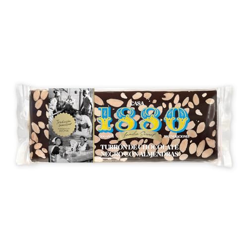 1880 - Turrón aus 70% iger Zartbitterschokolade mit Mandeln, 200g, Tafel mit erlesenen Mandeln, cremige Konsistenz, Spitzenqualität, klassischer Turrón, traditionelle Rezeptur von 1880