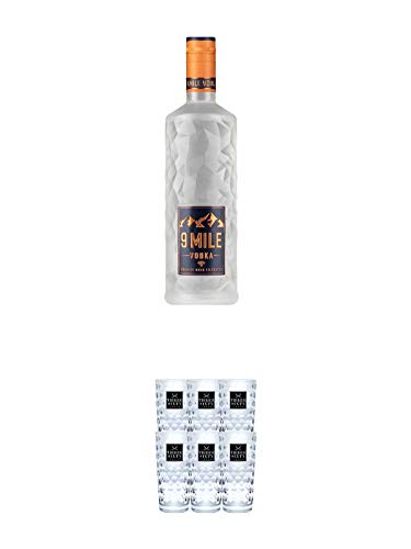 9 Mile Vodka Deutschland 0,5 Liter + Three Sixty Vodka Gläser 6er Karton von 1a Schiefer