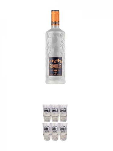 9 Mile Vodka Deutschland 0,7 Liter + 9 Mile STAPELBAR Vodka Glas 6 Stück von 1a Schiefer