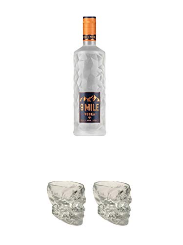 9 Mile Vodka Deutschland 0,7 Liter + Wodka Totenkopf aus Glas 1 Stück 29 ml + Wodka Totenkopf aus Glas 1 Stück 29 ml von 1a Schiefer