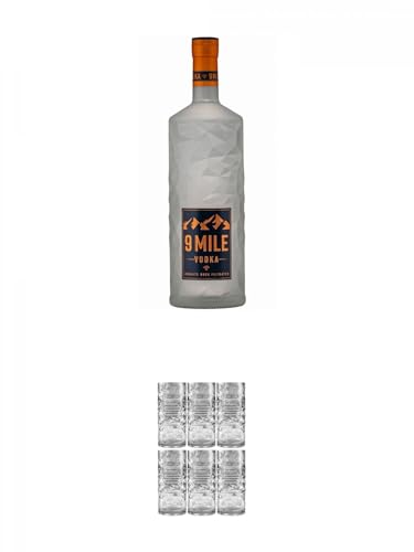 9 Mile Vodka Deutschland 1,75 Liter Magnum + 9 Mile HIGHBALL Vodka ACRYLGLAS 6 Stück von 1a Schiefer