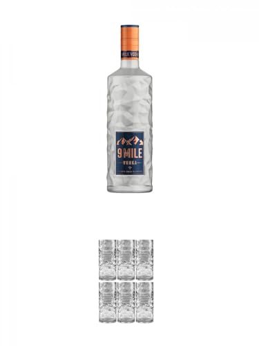 9 Mile Vodka Deutschland 6,0 Liter MAGNUM + 9 Mile HIGHBALL Vodka ACRYLGLAS 6 Stück von 1a Schiefer