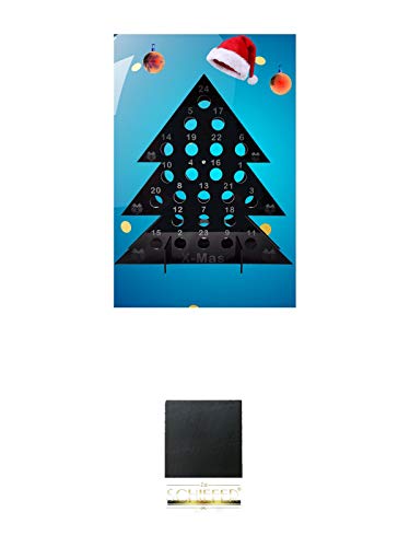 Adventskalender unbefüllt aus Plexiglas für 24 Miniaturen + Schiefer Glasuntersetzer eckig ca. 9,5 cm Durchmesser von 1a Schiefer