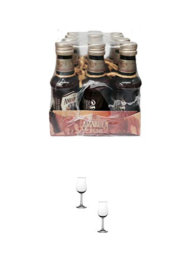 Amarula Südafrika Likör mit Sahne 12 x 0,05 Liter Miniaturen + Nosing Gläser Kelchglas Bugatti mit Eichstrich 2cl und 4cl - 2 Stück von 1a Schiefer