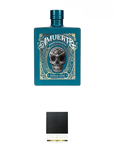 Amuerte Coca Leaf Gin 0,7 Liter - GREEN - Edition 43% + Schiefer Glasuntersetzer eckig ca. 9,5 cm Durchmesser von 1a Schiefer