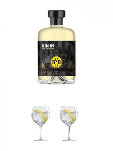 BVB GIN 09 - Das Original Borrussia Dortmund in GP 0,5 Liter + Ballon Bistro Cubata GIN Glas 1 Stück + Ballon Bistro Cubata GIN Glas 1 Stück von 1a Schiefer