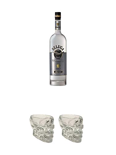 Beluga Noble Russischer Vodka 1,0 Liter + Crystal Head Totenkopf aus Glas 1 Stück 29 ml + Crystal Head Totenkopf aus Glas 1 Stück 29 ml von 1a Schiefer