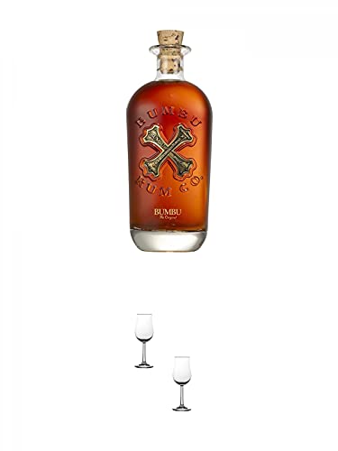 Bumbu The Original Spirituose auf Rumbasis - 40% - 0,7 Liter + Nosing Gläser Kelchglas Bugatti mit Eichstrich 2cl und 4cl - 2 Stück von 1a Schiefer