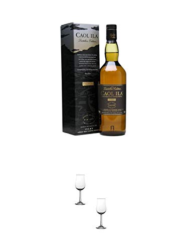 Caol Ila Distillers Edition Moscatel Cask Finish 0,7 Liter + Nosing Gläser Kelchglas Bugatti mit Eichstrich 2cl und 4cl - 2 Stück von 1a Schiefer