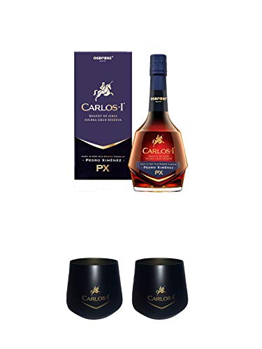 Carlos I PEDRO XIMENEZ Spanien 0,7 Liter + Carlos I Glas -schwarz- + Carlos I Glas -schwarz- von 1a Schiefer