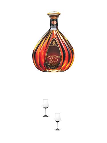 Courvoisier XO 0,7 Liter + Nosing Gläser Kelchglas Bugatti mit Eichstrich 2cl und 4cl - 2 Stück von 1a Schiefer