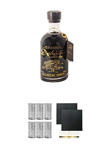 Debowa BLACK Vodka 0,7 Liter + 9 Mile Highball Vodka Glas 6 Stück + Schiefer Glasuntersetzer eckig ca. 9,5 cm Ø 2 Stück von 1a Schiefer