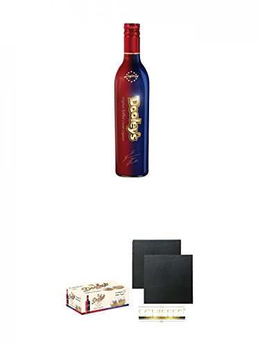 Dooleys Toffee Likör mit Wodka 0,7 Liter + Dooleys 6 Stück Gläser + Schiefer Glasuntersetzer eckig ca. 9,5 cm Ø 2 Stück von 1a Schiefer